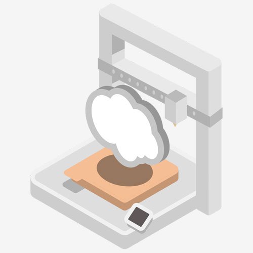 Illustration d'une imprimante 3D fabriquant le logo en forme de nuage d'IMakeIt3D